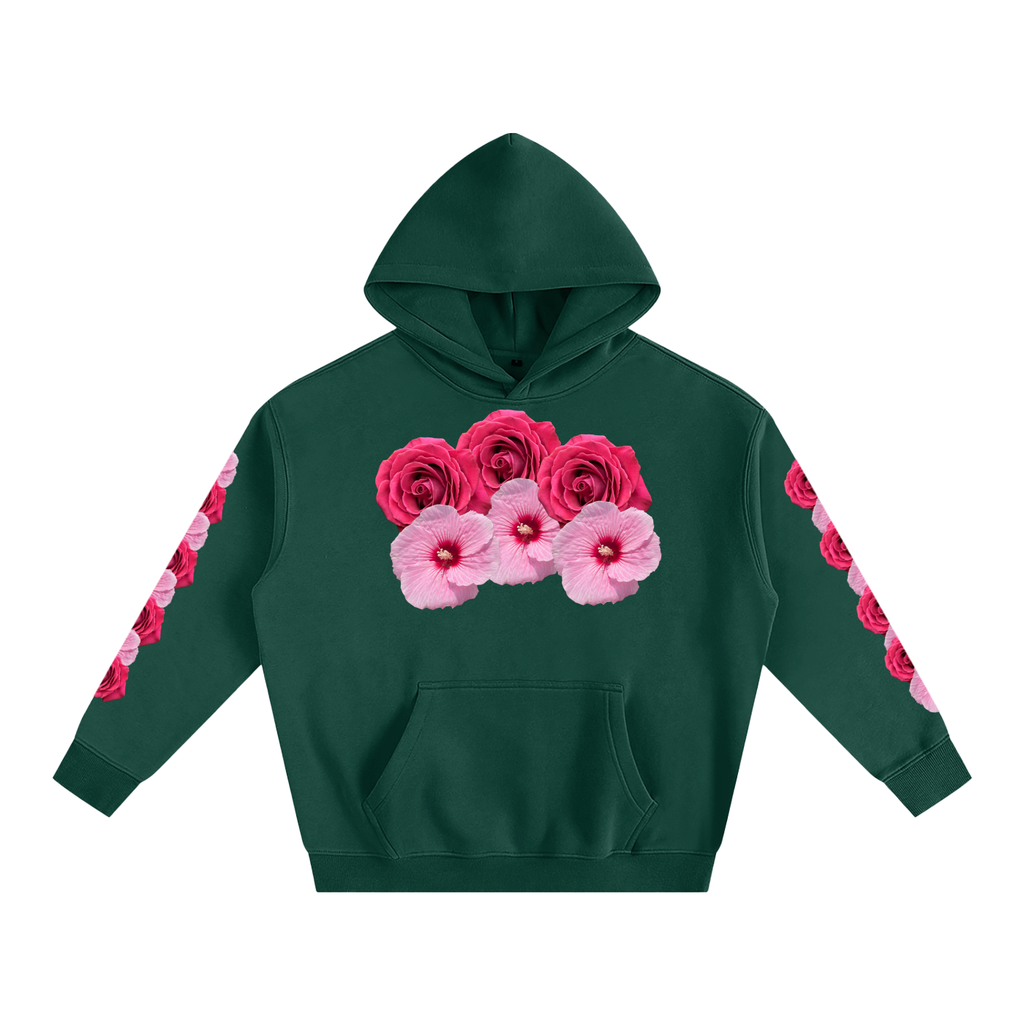 Hoodie,Floral hoodie,Flower hoodie,Green hoodie,Hibiscus ,Rose