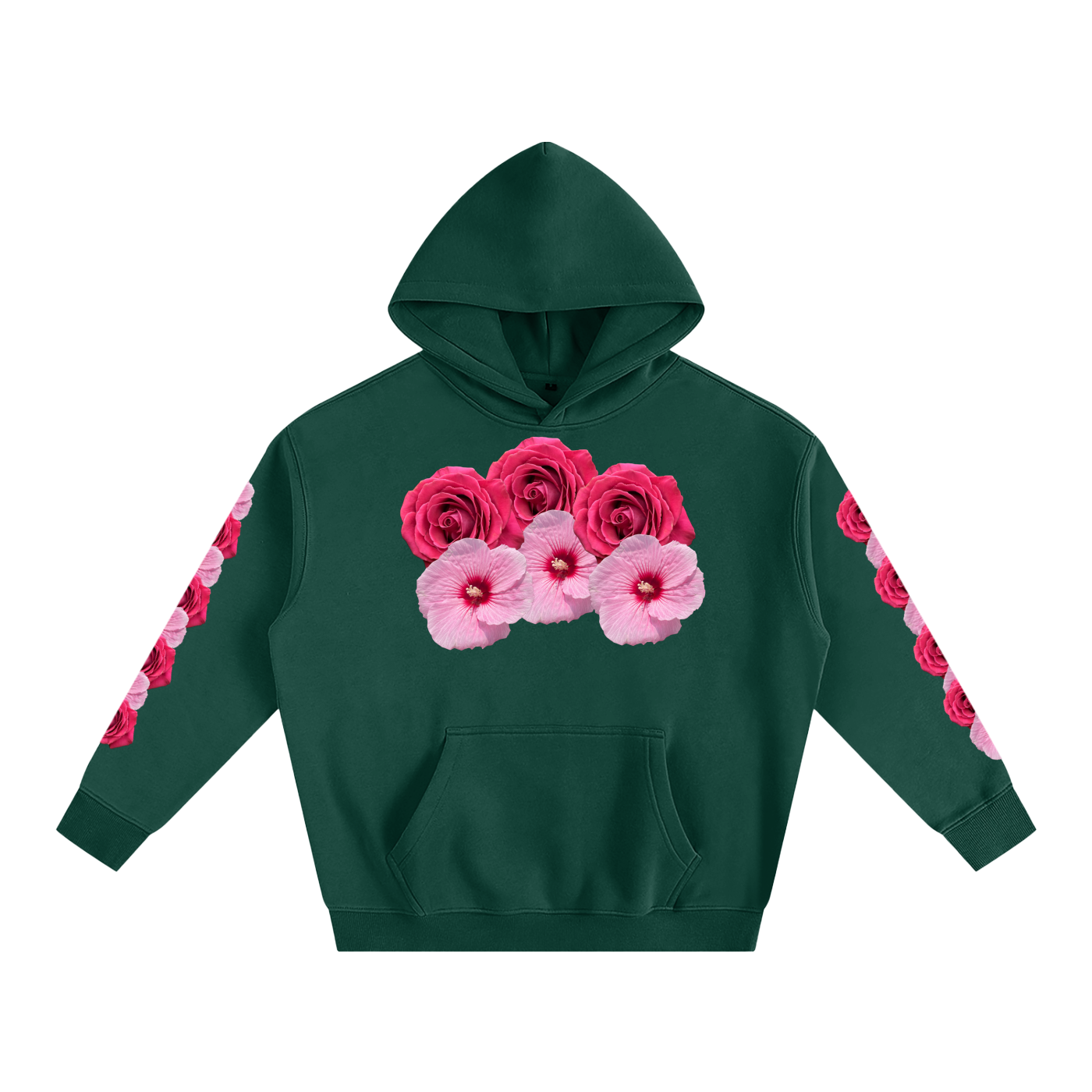 Hoodie,Floral hoodie,Flower hoodie,Green hoodie,Hibiscus ,Rose