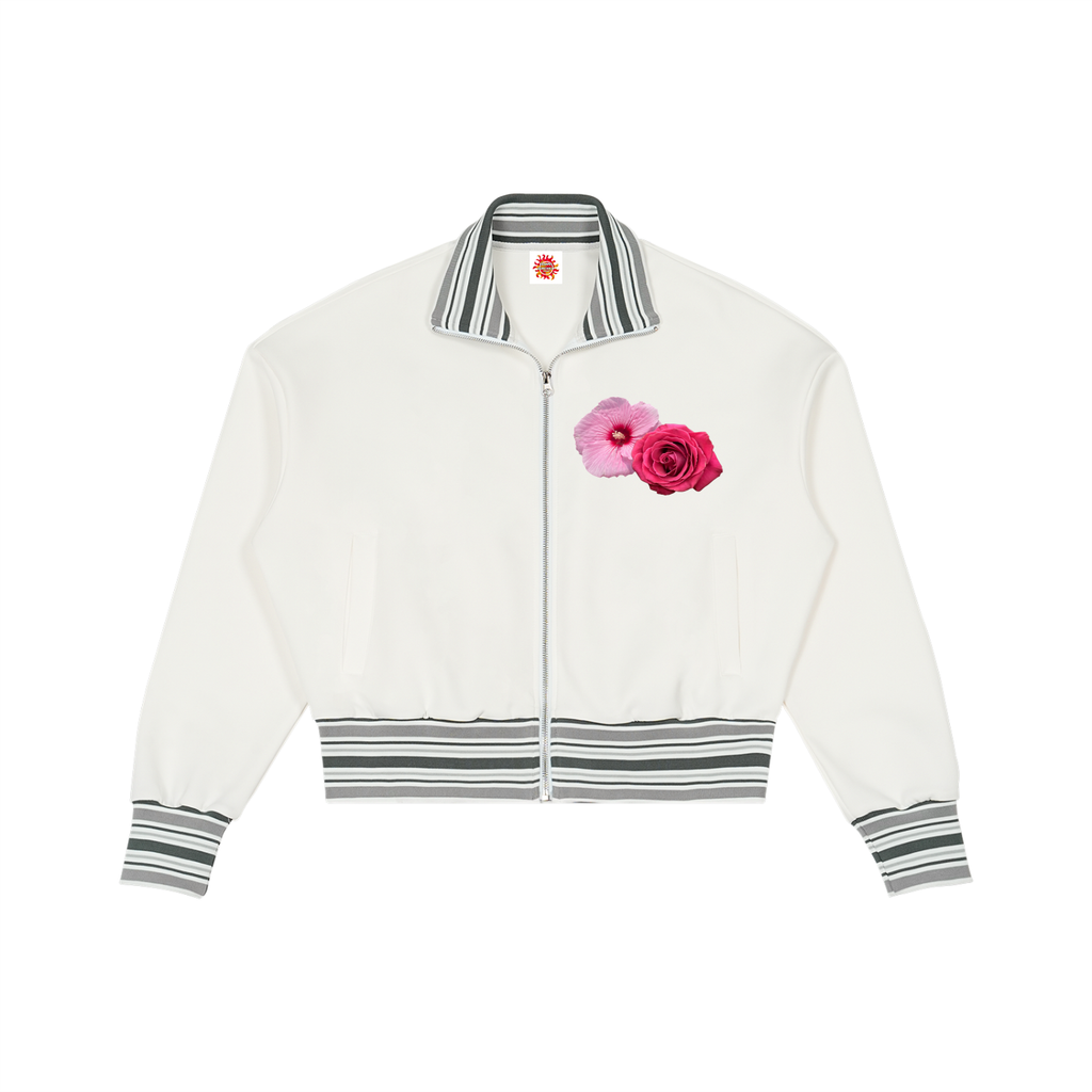 Striped Rib Collar Zip Jacket