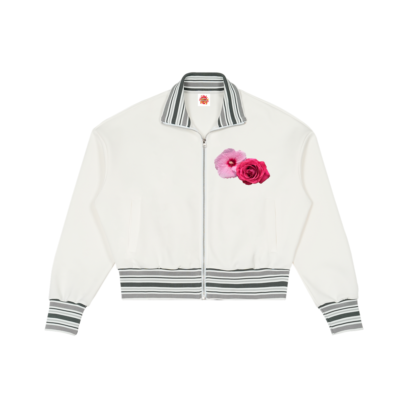 Striped Rib Collar Zip Jacket