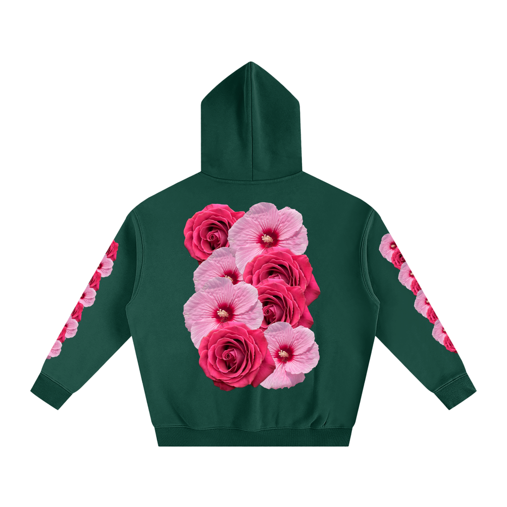 Hoodie,Floral hoodie,Flower hoodie,Green hoodie,Hibiscus ,Rose